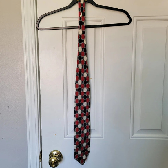 NWOT Fratelli Moda 100% Silk Made In Italy Mens Tie Circles Geometric Red Black - Picture 4 of 6